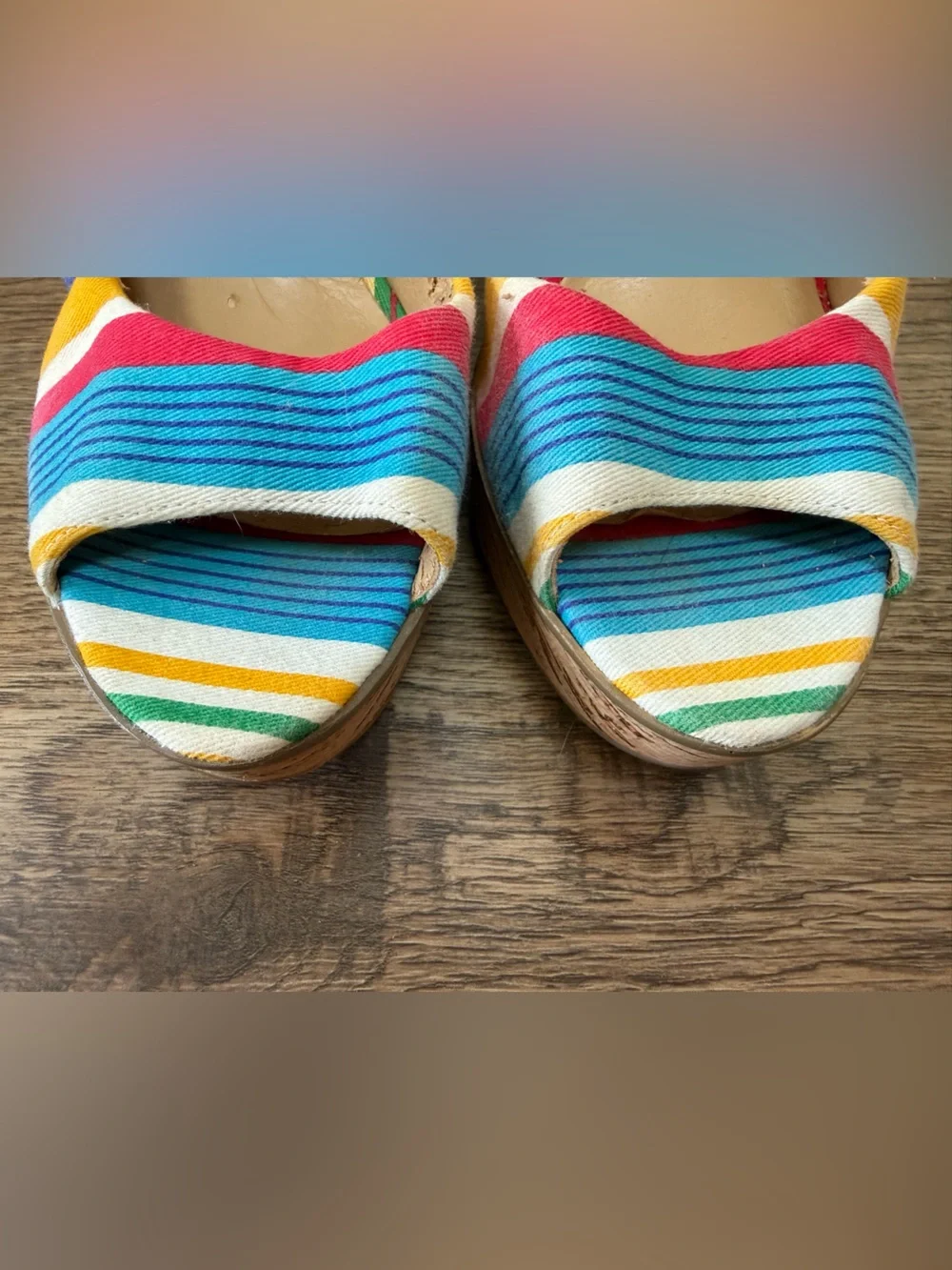 Nine West Multicolor Striped Peep-Toe Cork Platform Wedges (9.5)